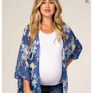 Blue Floral Chiffon Maternity Cover Up